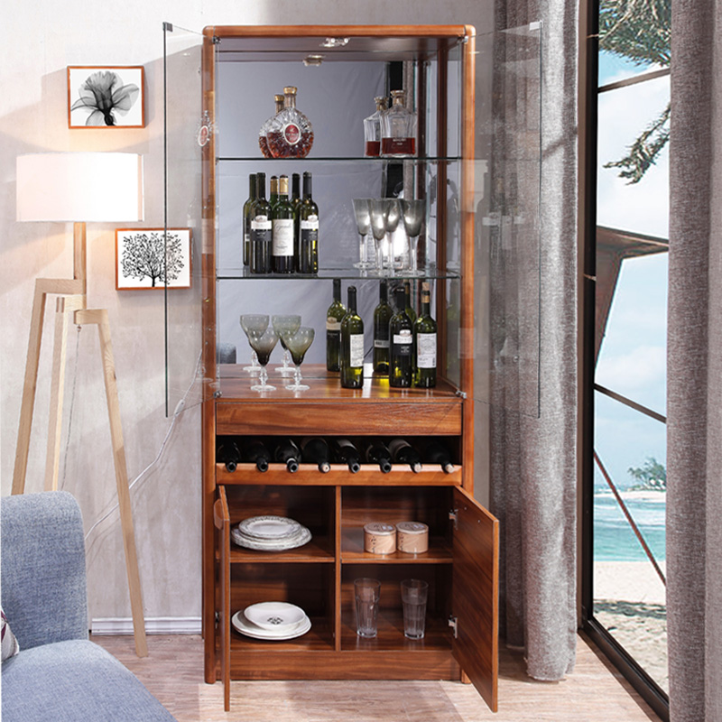 客厅家用小酒柜餐边柜实木隔断装饰摆件现代简约靠墙玻璃展示柜