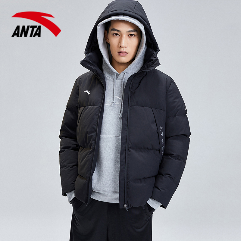 安踏羽绒服男装2021秋冬季新款连帽短款休闲运动服加厚保暖外套男