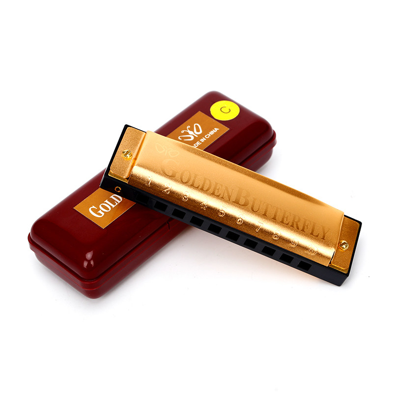 口琴布鲁斯铃木金蝶10孔中级小型演奏口琴