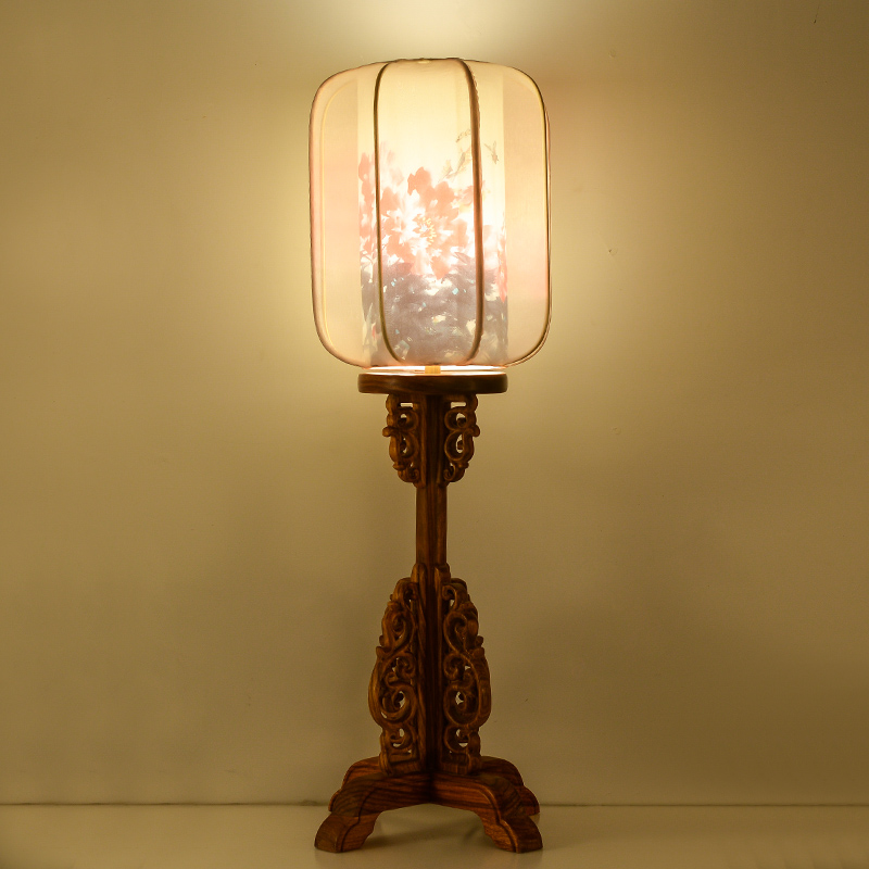 中式新中式复古国风中国灯罩布艺国画实木头灯装饰台灯