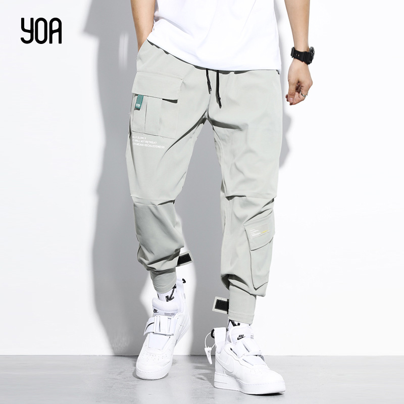 YOA春季工装裤男士潮牌宽松休闲九分裤嘻哈束脚裤男ins超火的裤子