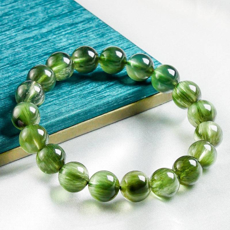 天然月老祠堂绿发手链手串饰品礼物单圈水晶情侣手链