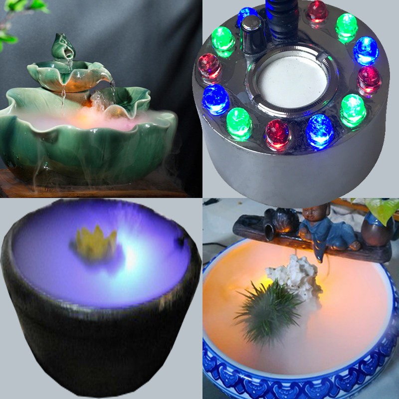盆景雾化器水族造雾器鱼缸喷雾彩灯假山烟雾超声波雾化头加湿大雾