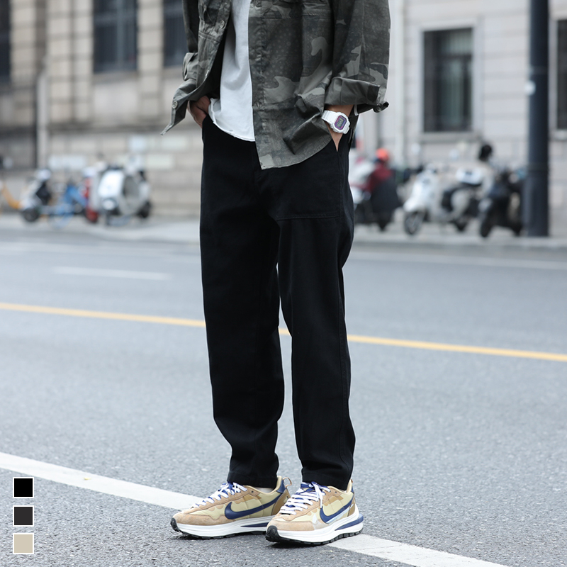 炉品秋季新款简约撞色百搭长裤男士日系休闲裤工装直筒裤纯色裤子