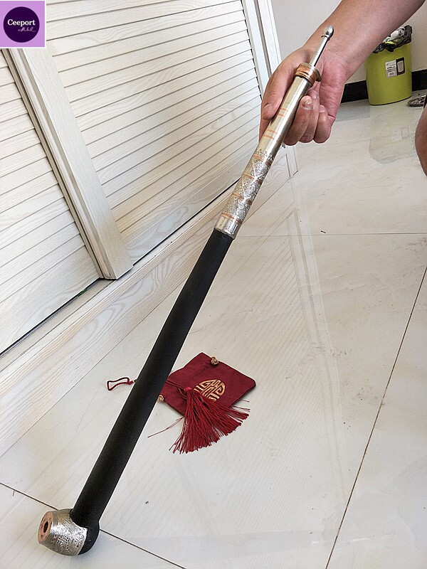 千年乌木阴沉旱烟云南特产大号烟袋精品簪花烟斗