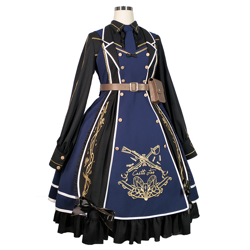 第二城堡【止战之殇】原创lolita基佬王子系衬衫连衣裙套装军lo  价格