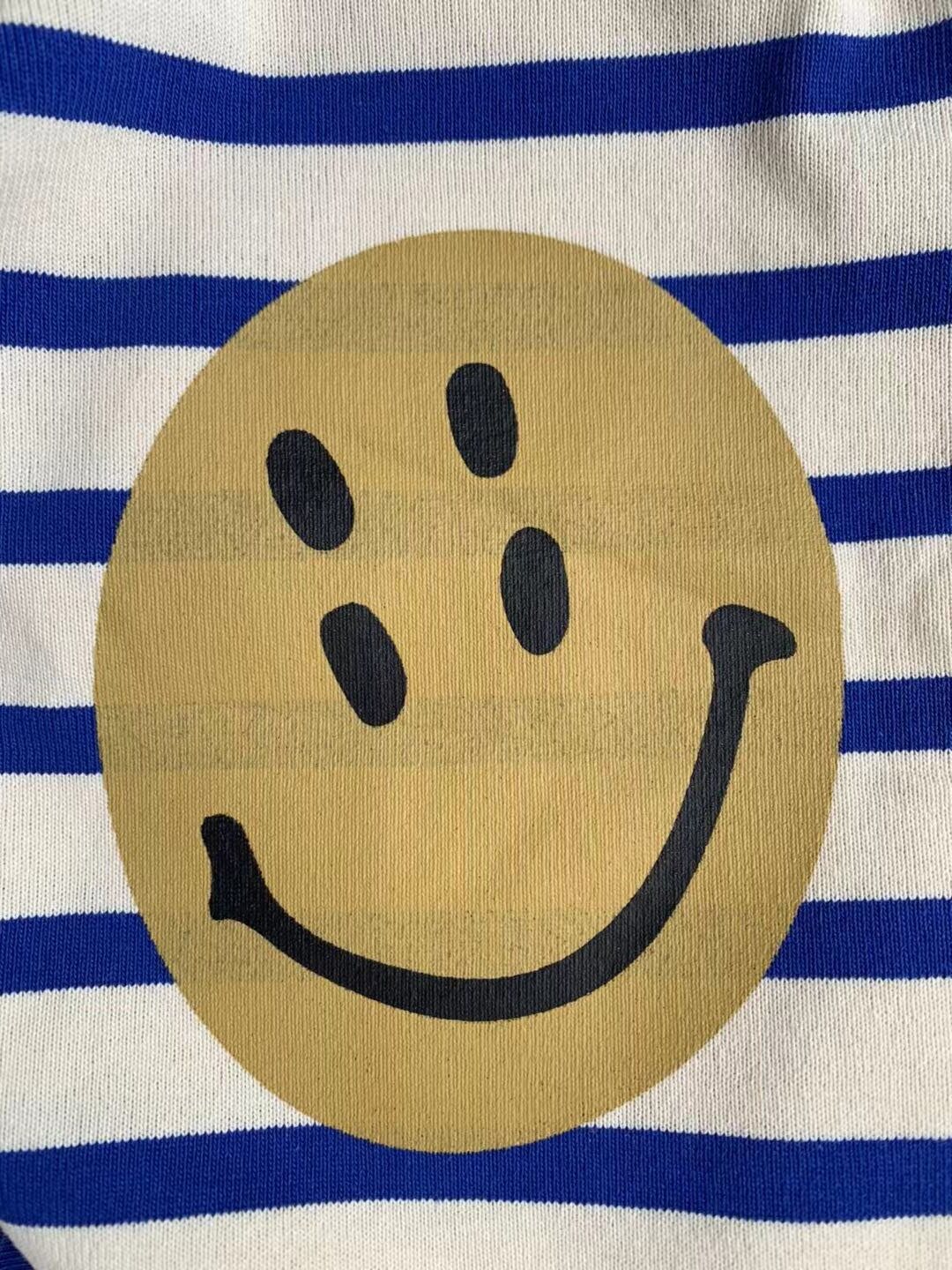 kapital平田和宏圆领套头手臂笑脸印花纯色条纹t恤
