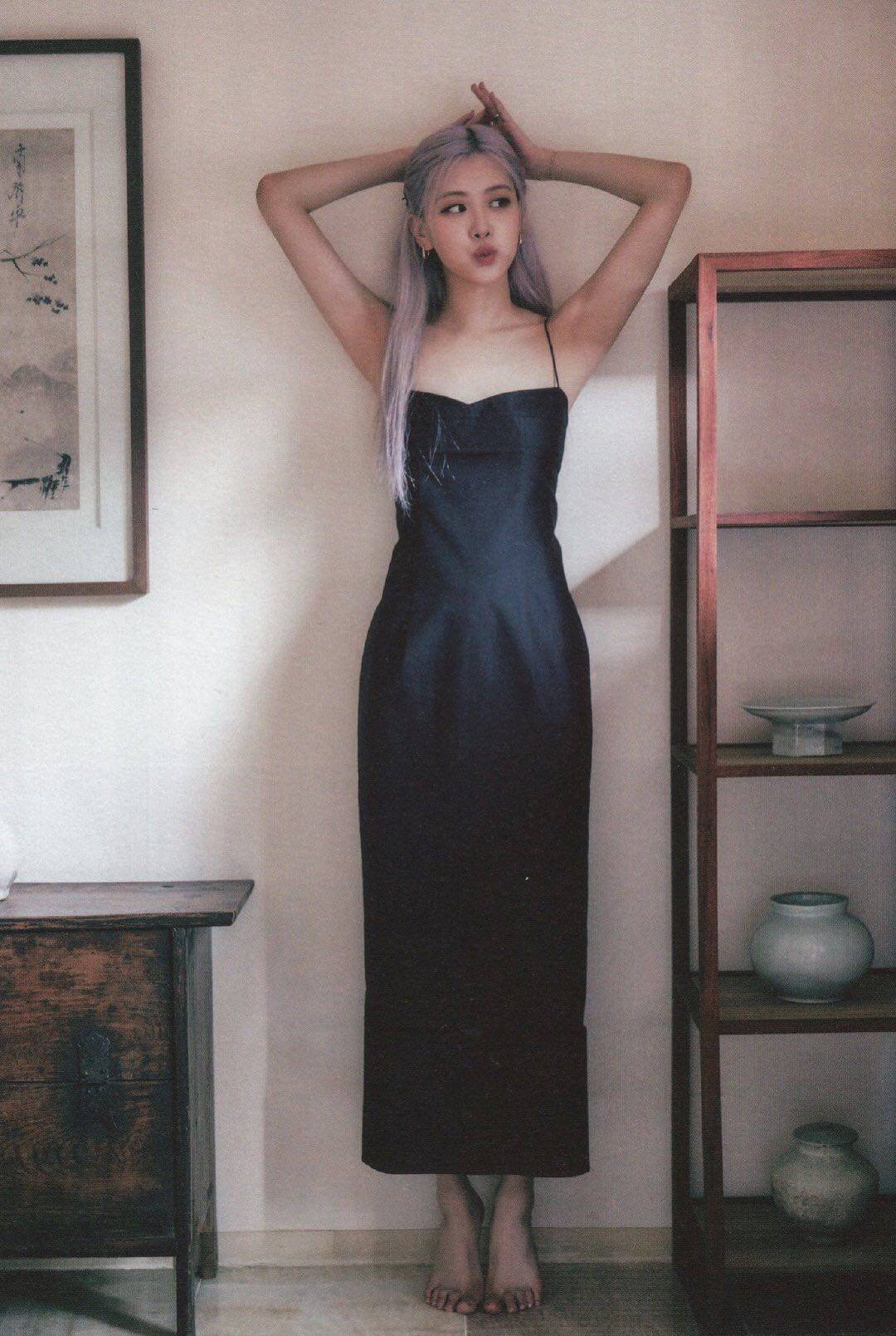 2021夏季rose朴彩英同款法式复古黑色吊带连衣裙连衣裙