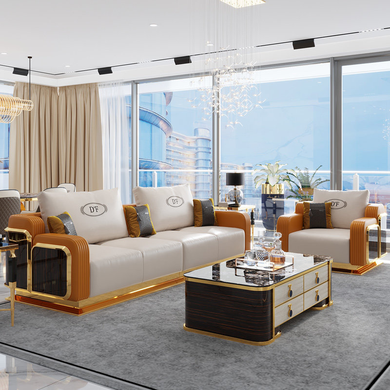 后现代轻奢真皮沙发头层牛皮组合设计师原创高端奢华皮艺沙发