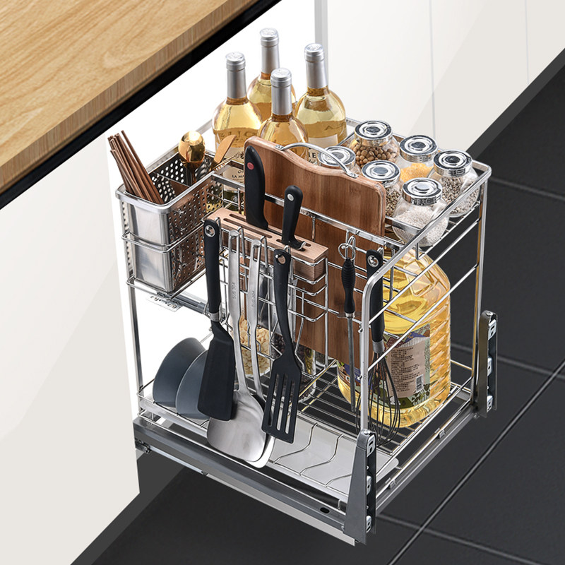调味纳致不锈钢厨房橱柜抽屉阻尼竖拉篮厨柜调料拉篮