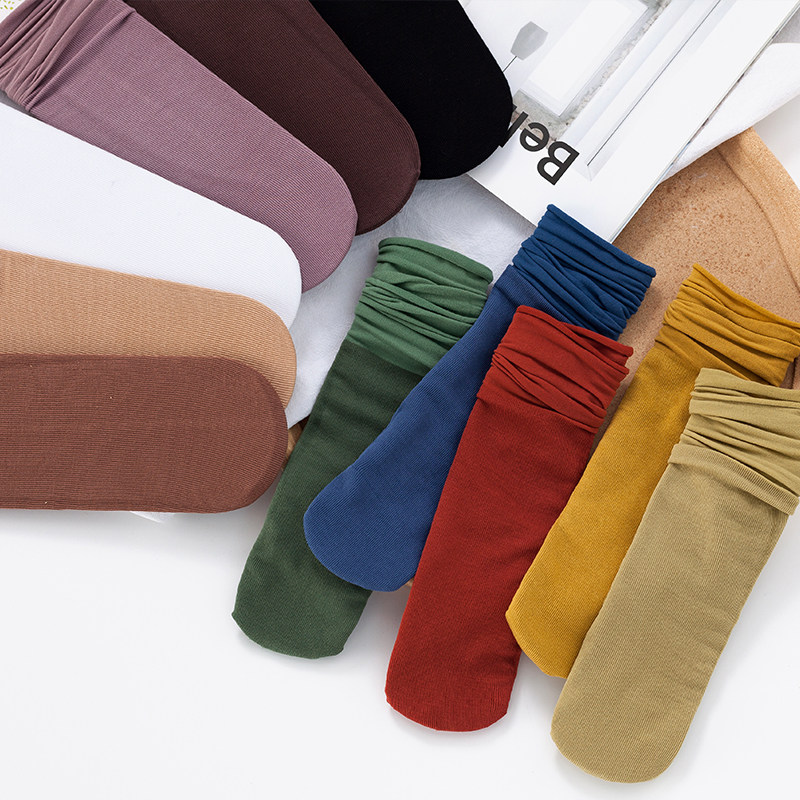 芦荟棉女春秋夏季超薄卷边精梳纯色润肤养足中筒袜