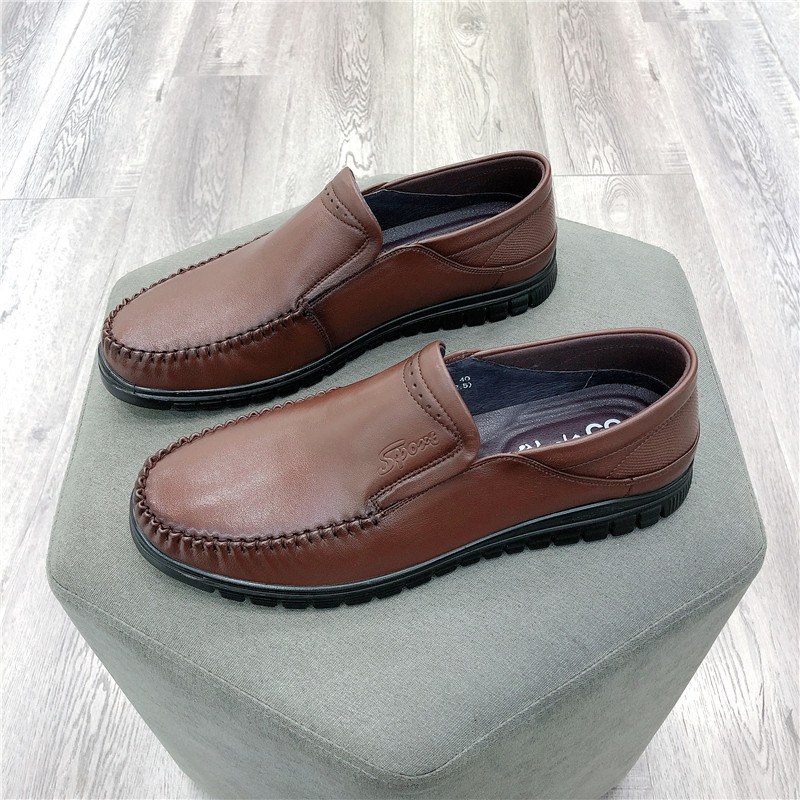 冰洁2022秋季新款男鞋真皮圆头软底软面透气休闲皮鞋