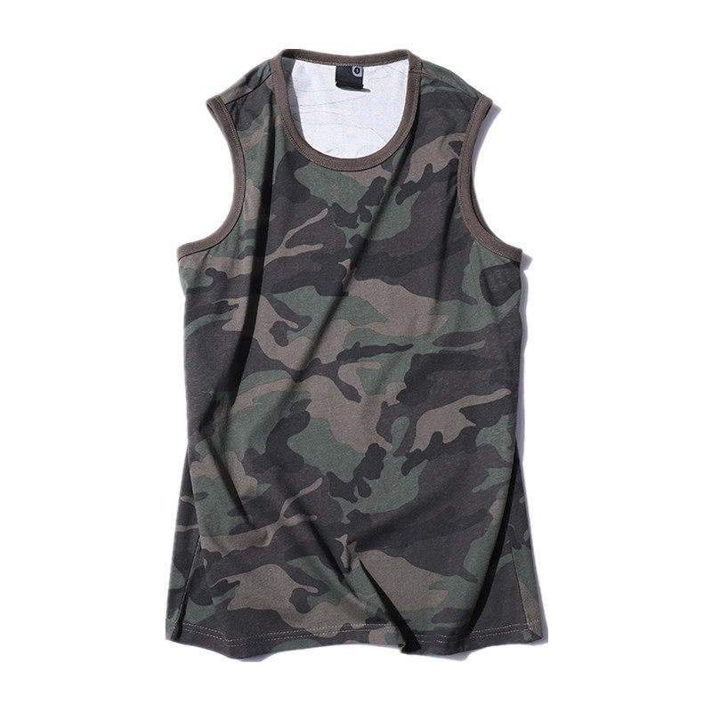 背心外贸货汗纯棉无袖坎肩马甲运动训练健身军绿背心