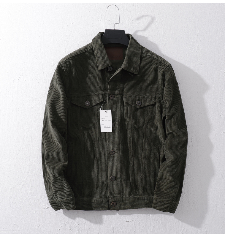 外贸单尾货 日系复古做旧风灯芯绒夹克男士春秋季薄款上衣外套 潮