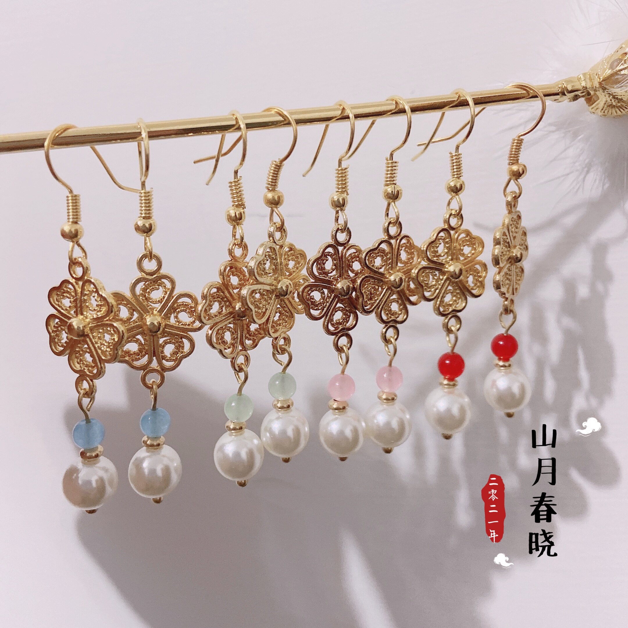 汉服小庭春晓配饰古风耳夹耳环制唐丝明仿掐耳环