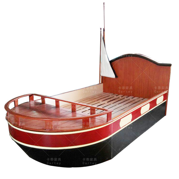 定制卡蒂高端儿童家具地中海创意海盗海盗船船型实木儿童床