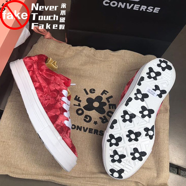 匡威conversegolffleur小花联名金红紫红紫天鹅丝绒板鞋