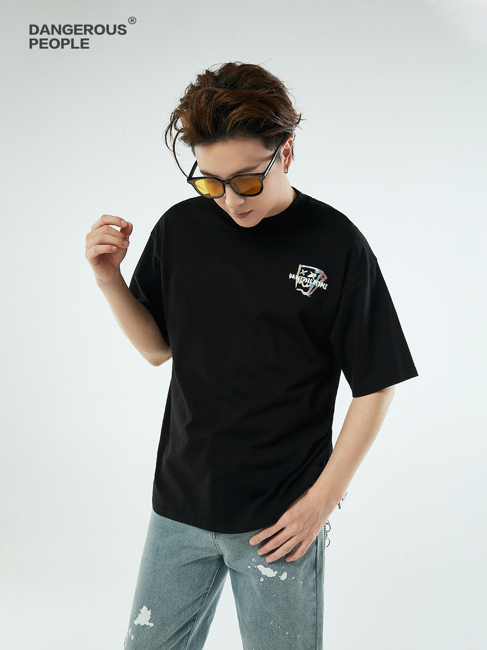 dangerouspeople薛之谦dsp纸袋短袖夏季女烫印花情侣t恤