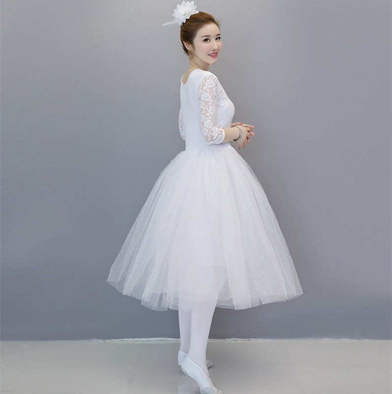 芭蕾舞新款白色舞蹈纱裙蓬蓬天鹅湖演出服成人蕾丝芭蕾舞演出服