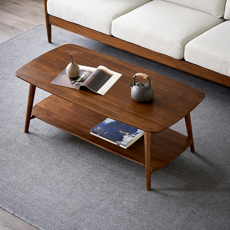 华谊北欧小户户型实木茶几现代简约客厅长方形收纳茶几