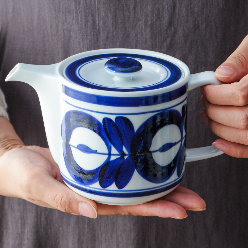 茶壶日本进口波佐见烧陶瓷茶杯带滤日式釉下彩蓝茶壶