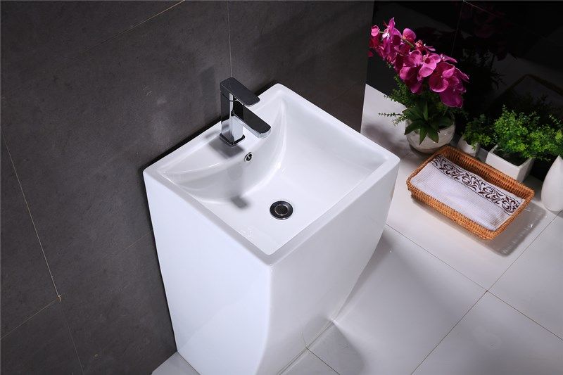 洗脸卫生间连体立柱面盆一体艺术台盆整体方形立柱盆