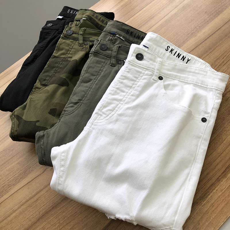 北欧外贸剪标尾单石磨破洞水洗弹力修身男士牛仔裤潮7471