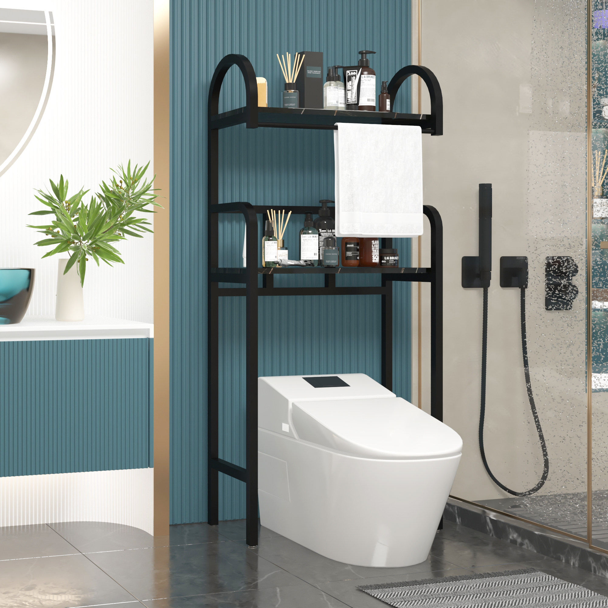 收纳卫生间马桶架岩置物架打孔洗手间浴室落地网红浴室角架