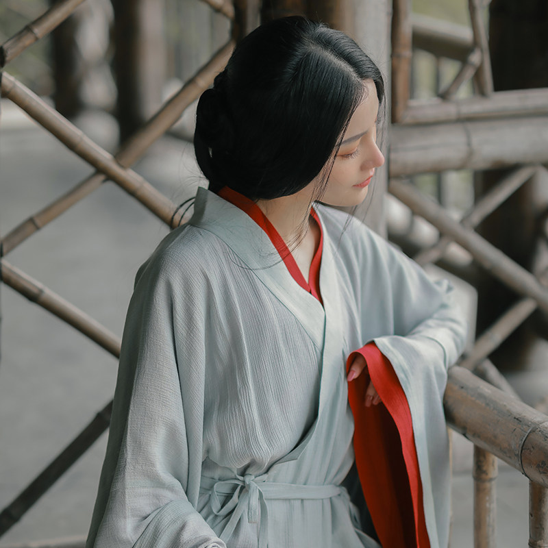 云月梢原月梢汉服女良人素色棉麻魏晋交领直裾民族服装