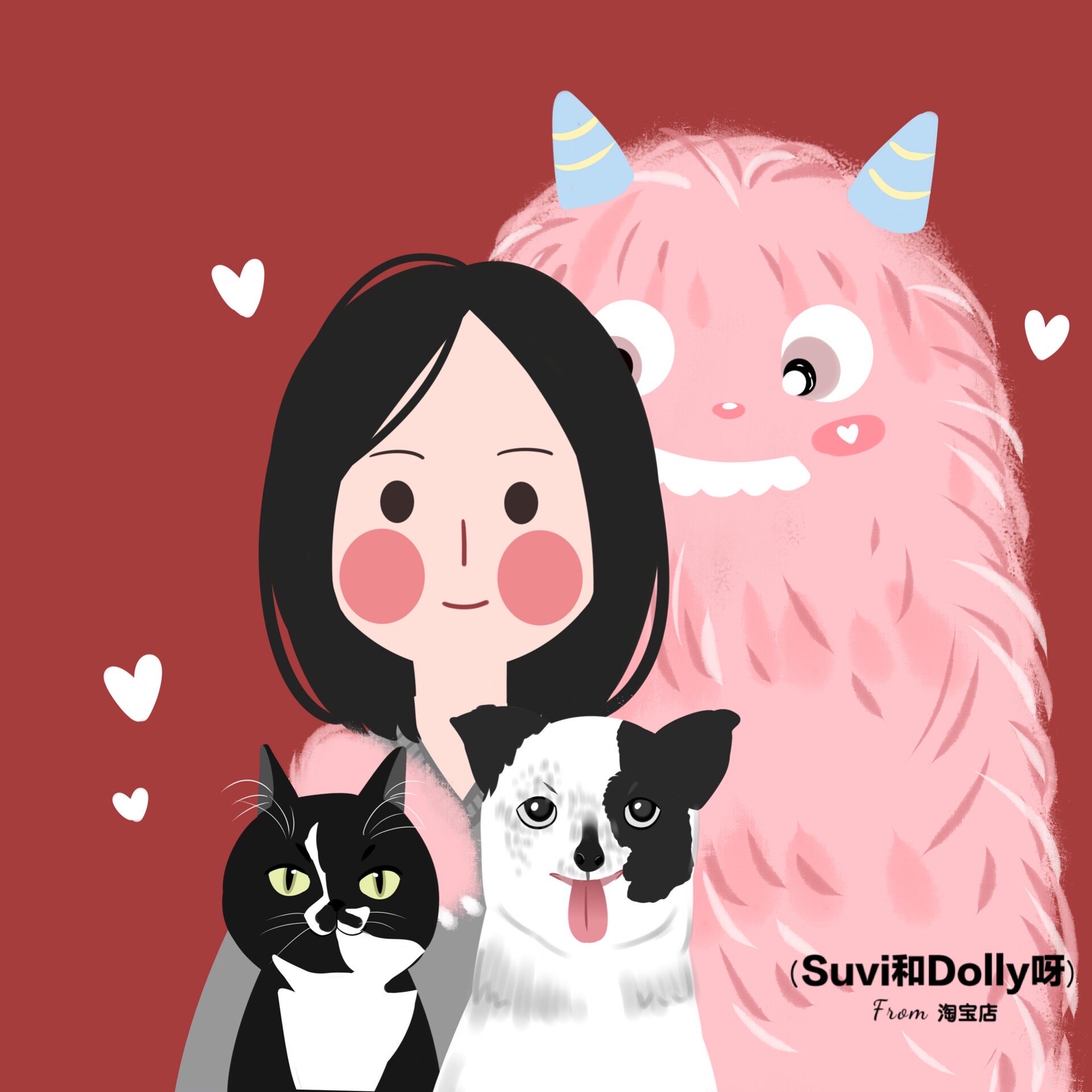 手绘头像闺蜜情侣漫画定制画像腮红人物画风卡通