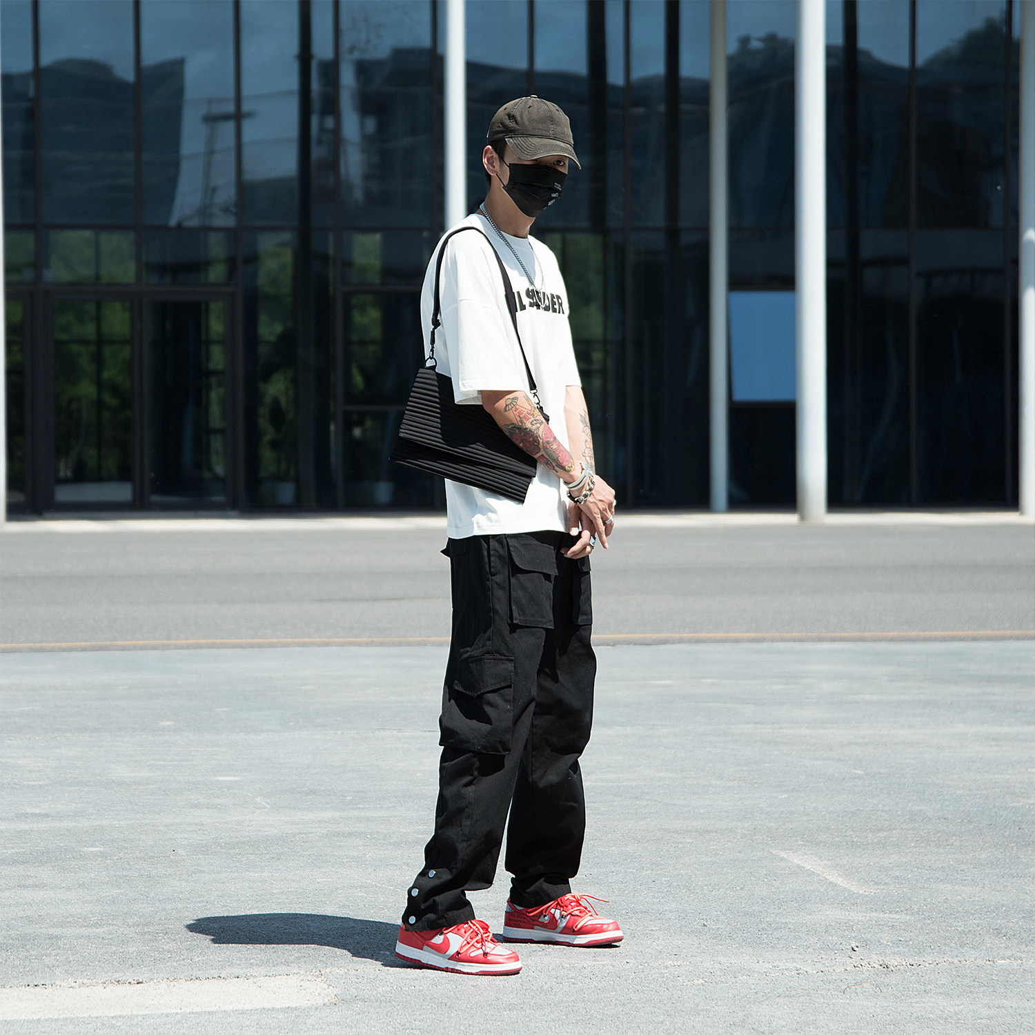 careerism美式侧排扣直筒迷彩工装裤男潮牌黑色多口袋宽松休闲女