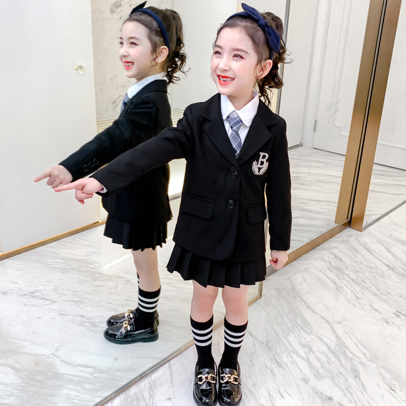 女童外套2020洋气韩版西服春秋装中大童小西装黑色套装儿童西装女