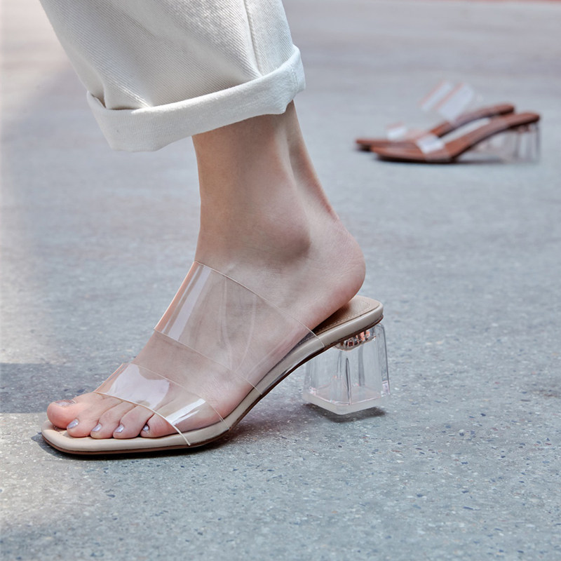 雨丝家法式一字透明凉鞋ins网红女超超火水晶一字拖