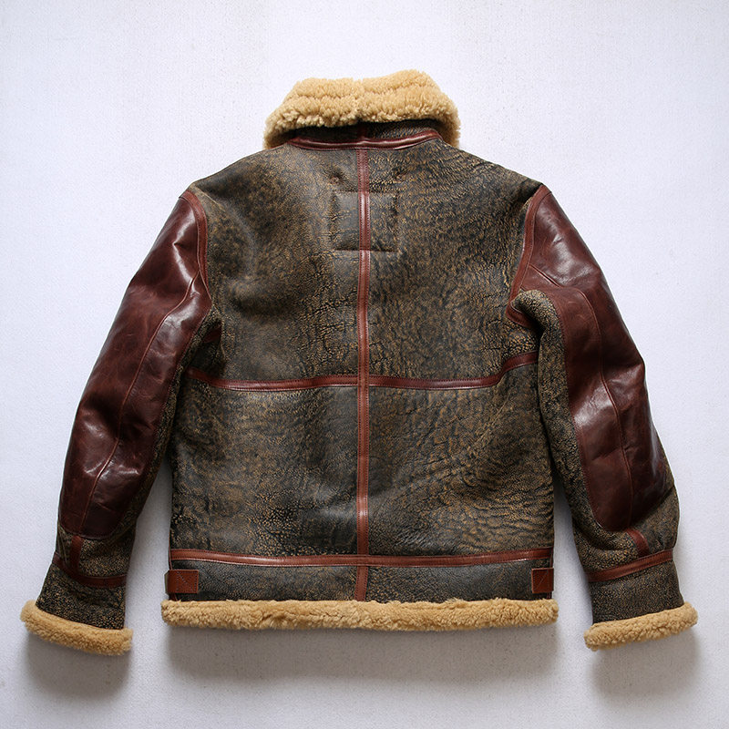 b3飞行夹克原生态绵羊羊皮皮毛一体翻领真皮皮衣