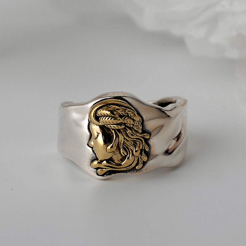 s925纯银戒指泰银欧美小众不规则个性头像女神戒指