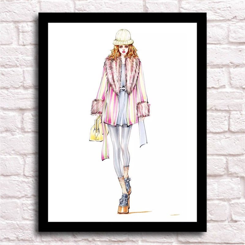 服装店装饰画现代简约手绘美女服饰女装橱窗收银台背景墙现代装饰画