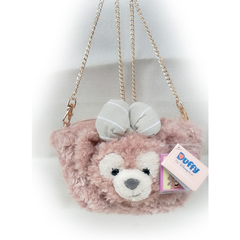 日系可爱卡通达菲熊duffy 蝴蝶结雪莉枚毛绒斜挎包单肩包链条包萌