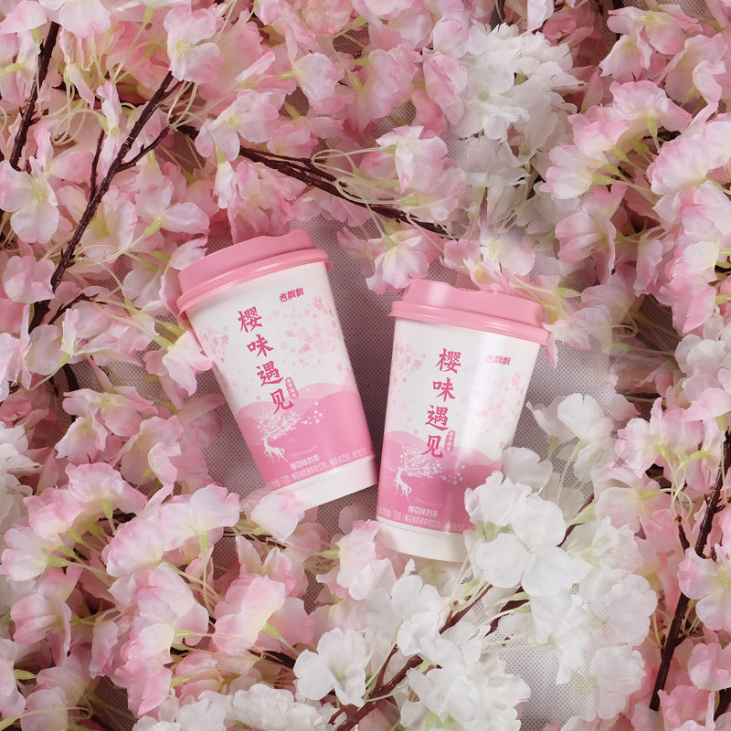 香飘飘奶茶 樱花味奶茶8杯装 早餐冲饮杯装奶茶整箱