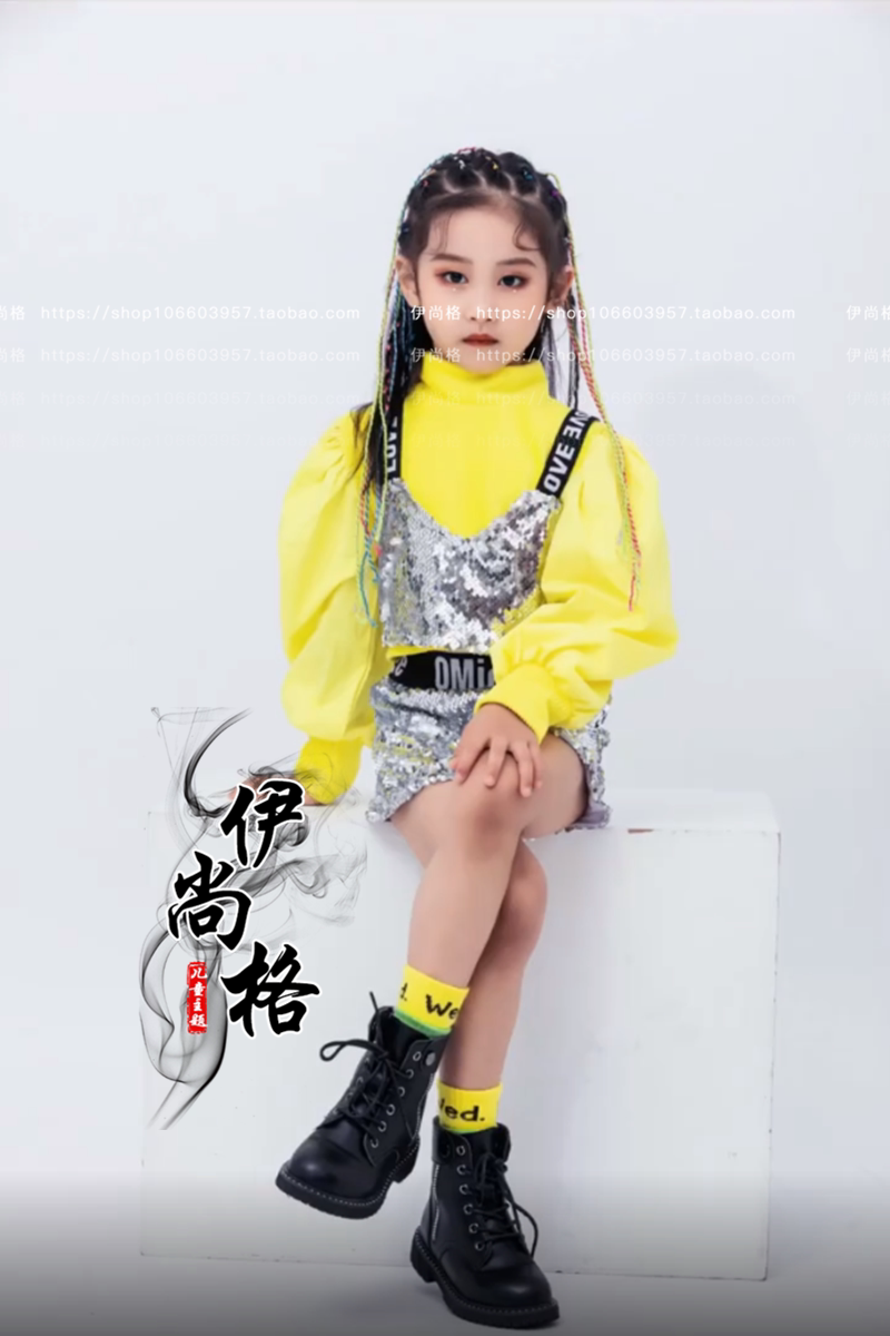 影楼女童模卡写真个性走秀演出服舞蹈儿童摄影儿童演出服