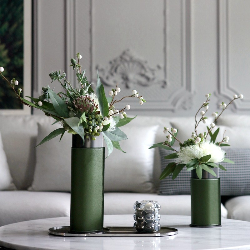 轻奢皮革花瓶水培茶几插花仿真简约现代餐桌花瓶