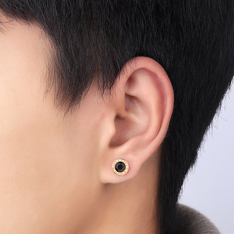 茶晶s925银玫瑰金色耳钉男款简约新款时尚耳环耳钉