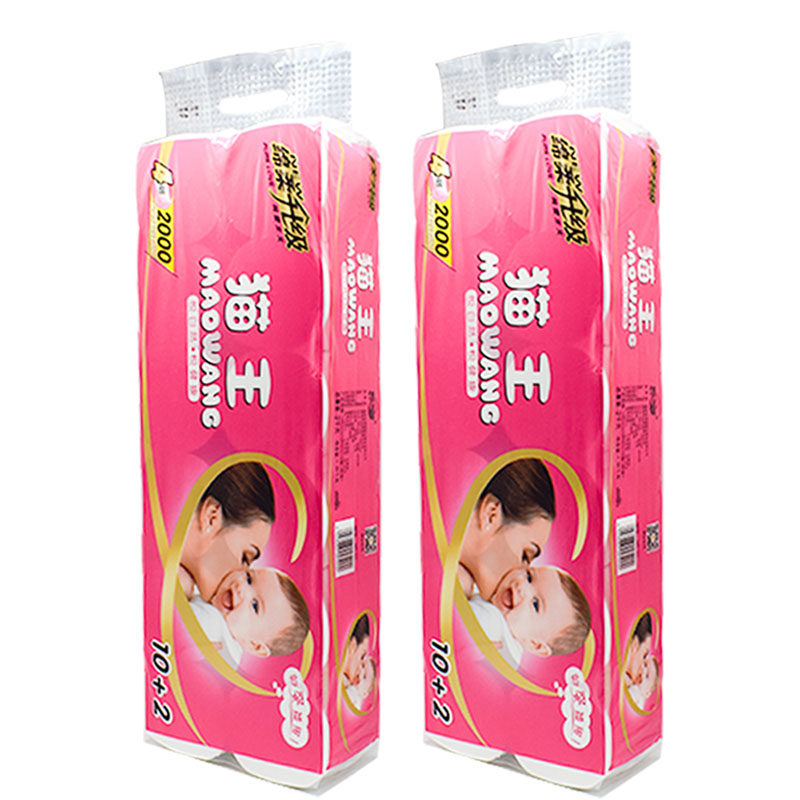 卫生纸猫王12卷5层加厚型2000克家用实芯卷纸24卷卷筒纸