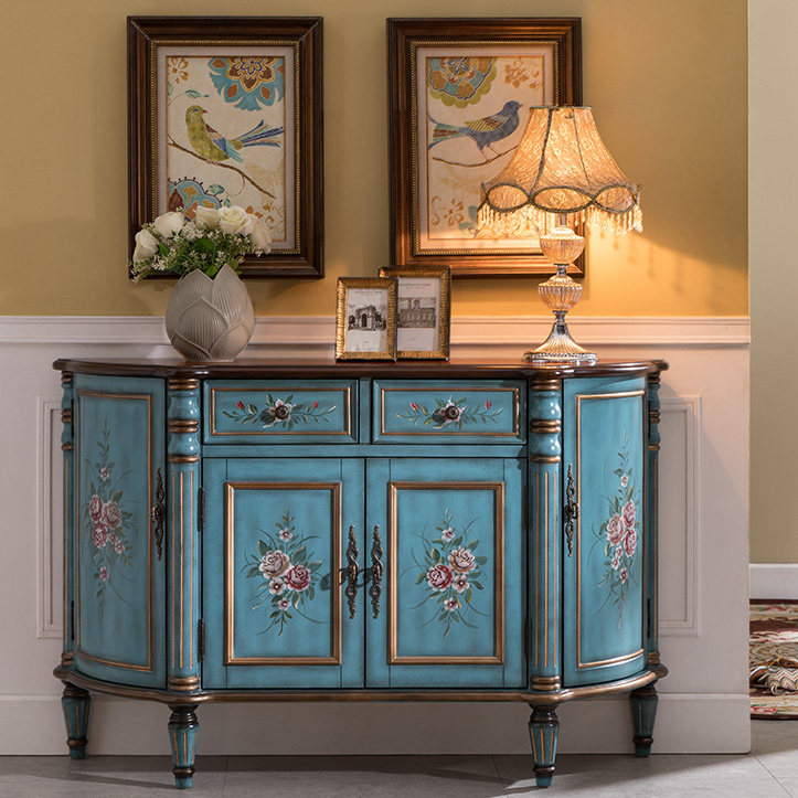 玄关美式乡村柜门门厅柜储物边柜欧式餐边柜实木门厅