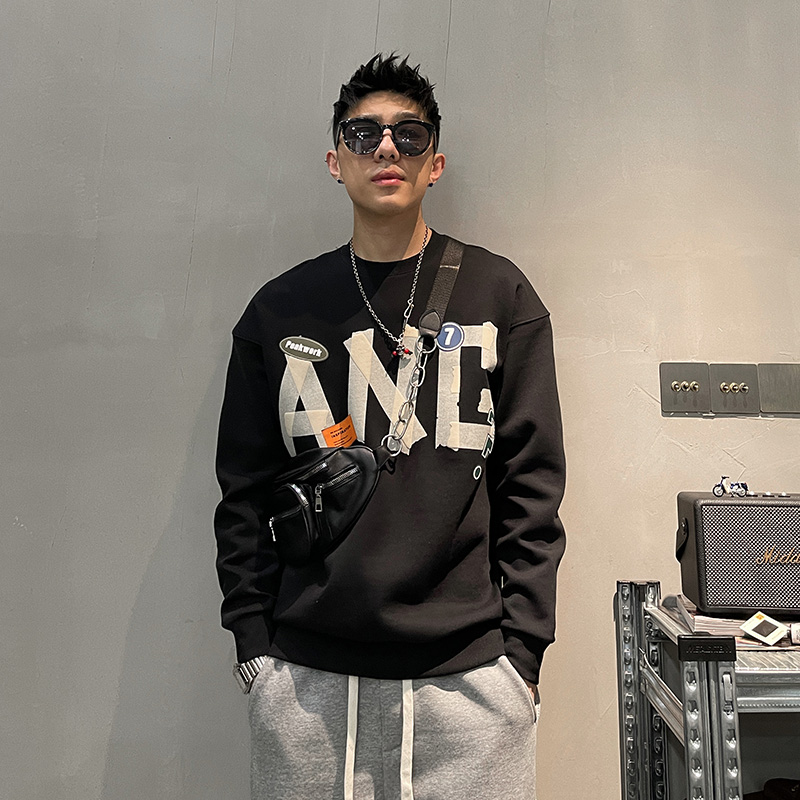 春秋季男士韩版时尚套头卫衣青年圆领宽松百搭上衣美式长袖外套潮