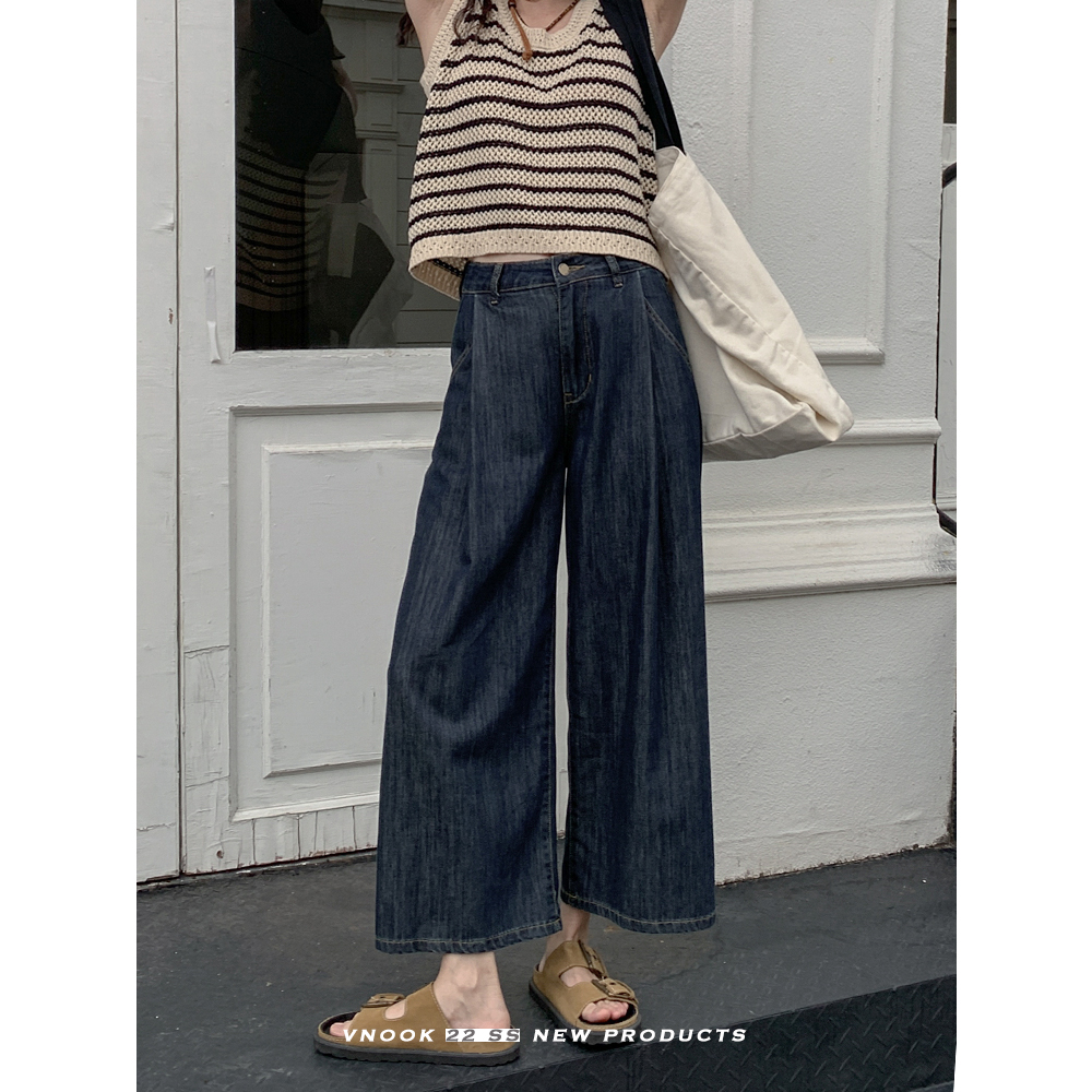 VNOOK 牛仔裤女2022新夏薄款天丝材质宽松阔腿休闲显瘦九分阔腿裤
