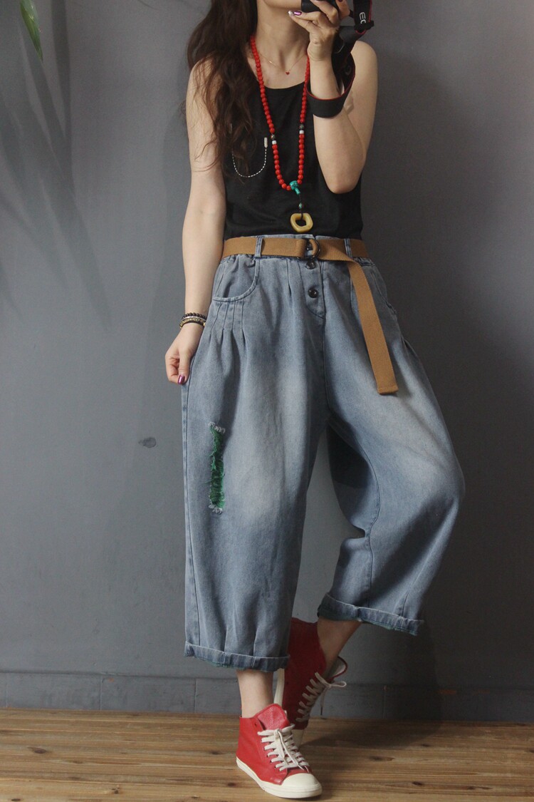 米木木子潮流休闲大码牛仔筒裤2020夏季新款牛仔裤