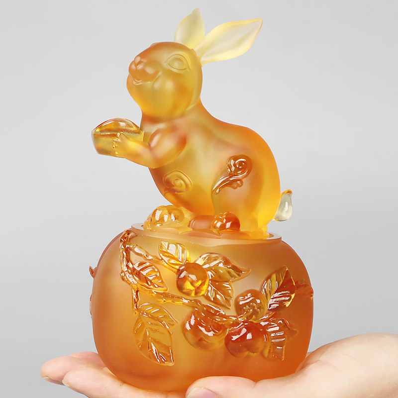 琉璃如意如意兔兔子摆件生肖办公室客厅玄关装饰装饰摆件