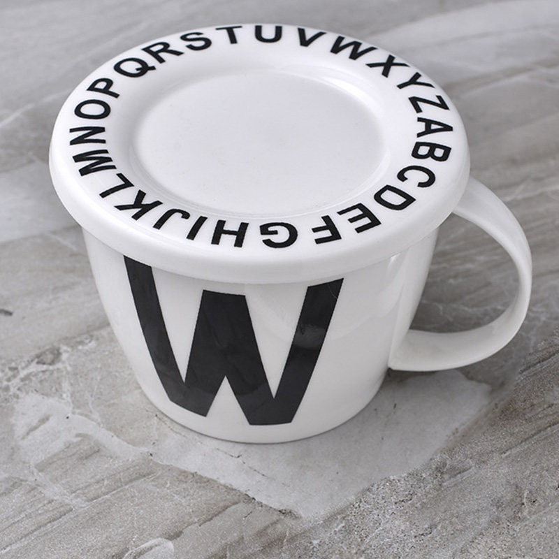 陶瓷26个英文字母马克杯碗早餐餐杯大容量盖子碗