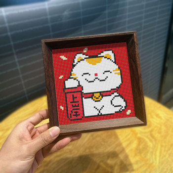 ການແຕ້ມຮູບເພັດກອບ 2024 New Lucky Cat Novice DIY Diamond Sticker Cross Stitch Home Customized Table