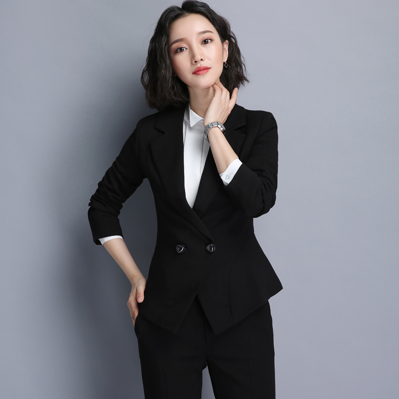 诗璐雅黑色职业西装套裙收腰气质三件套正装面试工作服套装女秋冬